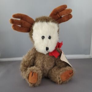Vintage Boyds Bears Brown and White Dressed as Reindeer 9" with Red Bow